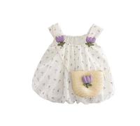 HEOXIN Robe Princesse Tulipe D'été pour Petite Fille, Robe sans Manches à Imprimé Floral avec Bretelles Bouffantes et Encolure élastiquée + Sac Tulipe pour 1 à 2 Ans, Violet