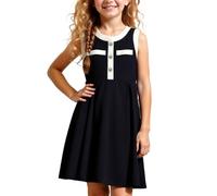 HEOXIN Robe sans Manches en Ligne pour Filles, Summer Buttons Princess Dresses, Robe Swing à col Rond Fête d'anniversaire Holiay pour Enfants Shooting 7-8 Ans, Noir