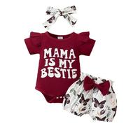 HEOXIN Vêtements Bébé Fille, Vêtements Bébé Manches Courtes avec Bord Volants Boutons-Pression l'entrejambe, Papillon Ensemble de Vêtements pour Bébé Fille à Manches Courtes, Rouge, 6-9 Mois