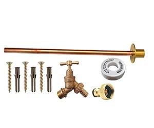 HEP® Kit de robinet d'extérieur avec bride murale enfichable avec fixations (chevilles brunes, vis et ruban PTFE)