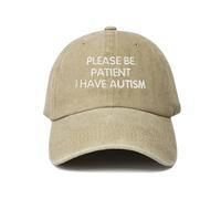 Hepandy Chapeaux brodés « Please Be Patient I Have Autism », Please Be Patient I Have Autism (Washed Kaki), Taille Unique