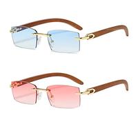 Heptagram Lunettes de soleil rectangulaires à la mode sans monture pour homme et femme Gangster années 90 sans cadre Lunettes rétro vintage tendance, Lot de 2 verres bleus avec dégradé de couleur et