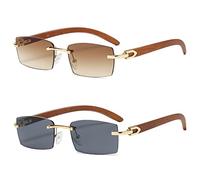 Heptagram Lunettes de soleil rectangulaires mode sans monture pour femmes hommes gangster années 90 nuances sans cadre rétro vintage lunettes tendance, Lot de 2 : verres gris + verres marron dégradés