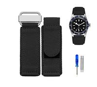 HEPUP Bracelet de montre en nylon de 22 mm et 24 mm pour Seiko Tudor Rolex BR avec fermeture Velcro et boucle en acier - Noir et bleu, 24mm, Agate