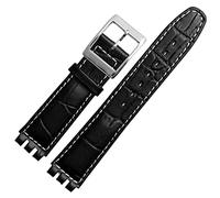 HEPUP Bracelet en cuir de veau véritable de 17 mm et 19 mm pour montre Swatch pour homme et femme Motif alligator Accessoires de montre, 19mm, Agate
