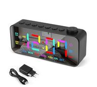 Hepzest Réveil Radio numérique avec Surface Miroir, réglage luminosité/Volume, Double Alarme, Mode Semaine/Week-End, Snooze, Radio FM, Port USB. Idéal pour Chambre à Coucher et Table de Chevet.