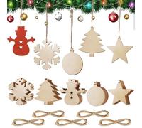 Heqishun Décorations Noël de tranches de Bois,50pcs Décorations Noël Sapin Accessoires Pendentifs en Bois avec Corde et Trou,Tranches de Bois de noël Bricolage suspendues pour Bricolage,Deco Sapin