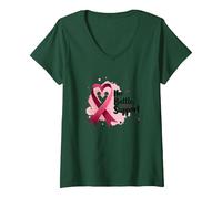 Her Battle, Our Support - Sensibilisation au Cancer du Sein T-Shirt avec Col en V, Femme, Vert Forêt, XXL