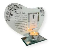 Her smile - Inspirational poem, candle and photo holder glass memorial plaque