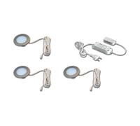 Hera 61056938002 Lot de 3 spots encastrables LED, métal, aspect acier inoxydable, 6,8 x 6,8 x 1,5 cm