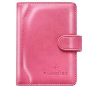 Herain Étui pour passeport et étui - Combo de voyage familial avec porte-passeport et porte-carte de vaccin, Fermoir magnétique en D - Rose rouge, Fermoir magnétique
