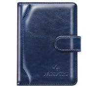 Herain Étui pour passeport et étui - Combo de voyage familial avec porte-passeport et porte-carte de vaccin, Fermoir magnétique D-bleu foncé, Fermoir magnétique