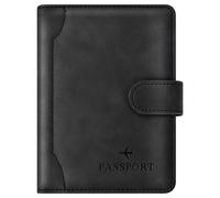 Herain Étui pour passeport et étui - Combo de voyage familial avec porte-passeport et porte-carte de vaccin, Fermoir magnétique en D - Noir, 5.8 x 4.3 x 0.5 inches, Fermoir magnétique