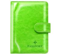 Herain Étui pour passeport et étui - Combo de voyage familial avec porte-passeport et porte-carte de vaccin, Fermoir magnétique en forme de T - Vert fluo, Fermoir magnétique