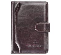 Herain Étui pour passeport et étui - Combo de voyage familial avec porte-passeport et porte-carte de vaccin, Fermoir magnétique en D - Café, Fermoir magnétique