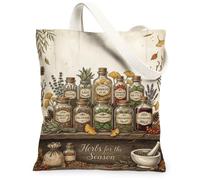 Herb Jars Sac fourre-tout en toile Motif feuilles botaniques rustiques mortier et pilon Vert automne 33 x 38,1 cm, vert, 13x15 Inch