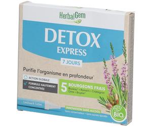HERBALGEM - Detox Express 7 Jours Purifie L'Organisme En Profondeur Complément Alimentaire Gemmothérapie Formule Hautement Concentrée Action Globale 5 Bourgeons Frais Bio 7x10ml Goutte(S) Orale(S) 7x1