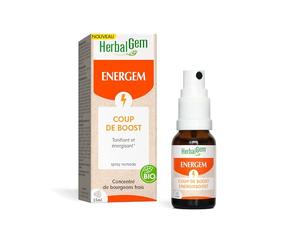 HerbalGem EnerGem Coup de Boost Bio Spray 15 ml | Séquoia, romarin et cassis pour un regain d'énergie rapide en cas de coup de pompe. Vegan.