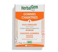 HerbalGem Gommes Chantres Éclat Voix Bio 24 Gommes | Apaise les cordes vocales sollicitées, formule au miel et citron enrichie aux bourgeons. Dès 18 ans.