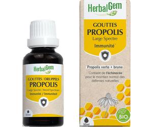 Herbalgem Propolis Concentrée Large Spectre Gouttes Bio Immunité Flacon 50ml