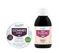 HerbalGem Sirop Fumeurs BIO, pour le Bien-être respiratoire du fumeur 250 ml BIO + Gommes gorge pour fumeurs 45GR
