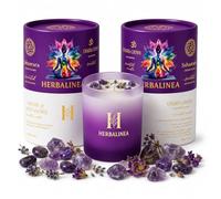 HERBALINEA Bougie chakra de soja 100 % avec pierres naturelles et fleurs séchées, bougie parfumée pour méditation, yoga, relaxation et décoration, cadeau original, 160 g (violet - chakra couronne)