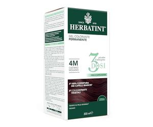 Herbatint Gel Colorant Permanent 3Doses, 300 ml - 4 M Châtain Acajou Sans Ammoniaque, pour Peaux Sensibles, 100% Couverture Cheveux Blancs avec 8 Extraits Naturels Bio