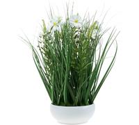 Herbe décorative artificielle avec fleurs de cosmos blanches dans une coupe - faussement authentique, vert & blanc, 45cm, VIANA