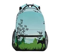 Herbe Printemps Vert Forêt Cerf Bandoulière Sacs Cartable à Dos à Cartable Étudiants Sac pour Scolaire Filles Voyages Garçons