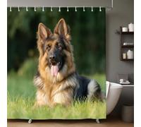 Herbe Rideau de Douche 180x200 cm Chien de Berger Animalier Imperméable Tissu Polyester Lavable Anti-Moisissure avec 12 Crochets pour Salle de Bain et Baignoire