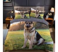 Herbe Verte Au Coucher du Soleil Housse de Couette Chien de Berger Animalier 90x190 cm Parure de Lit Microfibre pour Adulte, Adolescents, Garçons et Filles, Décoration de Chambre