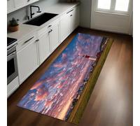 Herbe Verte Tapis de Cuisine Phare du Coucher de Soleil 50 x 150 cm Devant Évier Tapis de Couloir Lavable Antidérapant Long Moderne Salon Chambre
