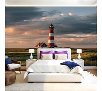 Herbe Verte Wallpaper Papier Peint Panoramique Phare rouge au coucher du soleil Intissé Photo Mural 400x280 cm Moderne Poster Salon Chambre Mur de fond Chambre Enfants Bureau Décor Maison