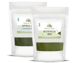 Herbes du Monde - Duo Sportif BIO - Spiruline BIO et Moringa BIO - Poudre Alimentaire Organic - Riche en Protéine pour faire le plein d'énergie - Lot de 2 sachet de 100g Certifiée AB