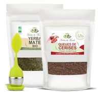Herbes du Monde - Duo Tisanes Minceur et Vitalité avec Infuseur - Queues de Cerise et Maté Vert - 2 Sachets 100 g et 1 Infuseur