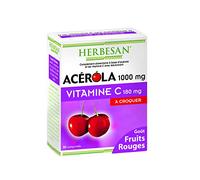HERBESAN®- ACÉROLA 1000 -Vitalité- Goût fruits rouges - Haute concentration en Vitamine C - Réduction de la fatigue - 30 comprimés à croquer