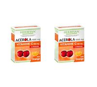 HERBESAN®- ACÉROLA 1000 -Vitalité -Haute concentration en Vitamine C- Réduction de la fatigue- Goût Orange - 30 comprimés à croquer (Lot de 2)