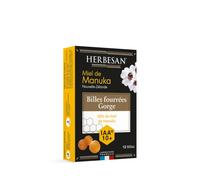 HERBESAN®- BILLES FOURREES MIEL DE MANUKA IAA10+ -Réconfort de la gorge - Boite de 12 billes fourées