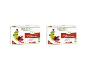 HERBESAN®-CIRCULATION BIO-Circulation, Jambes légères-Marronnier d’inde,Hamamélis,Vigne rouge,Ginkgo biloba-20 ampoules de 15ml (Lot de 2)