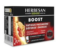 HERBESAN – Booster Vitalité – 3 actifs (dont caféine) – Goût fruits rouges – 30 comprimés à croquer