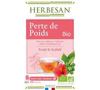HERBESAN®- INFUSION PERTE DE POIDS BIO - Saveur Cassis Framboise - Fruité & Acidulé -Sans plastique- 100% plantes - 20 sachets en papier