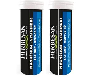 HERBESAN®-MAGNÉSIUM & VITAMINE B6-Stress, Nervosité, Fatigue passagère-Saveur menthe-Fabrication française-Tube de 15 comprimés à croquer (Lot de 2)