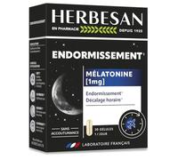 HERBESAN ®- NOCTAPHYT MÉLATONINE -Mélatonine 1 mg - Endormissement, décalage horaire - Fabrication française - 30 gélules