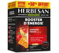 HERBESAN - Panax Ginseng Meyer, Gelée Royale, Vitamine C, Acérola - Booster toniques, défenses immunitaires - Format promo - 30 ampoules de 10ml