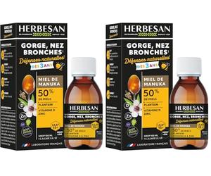 HERBESAN® - SIROP ENFANTS GORGE, NEZ & BRONCHES MANUKA IAA15+ (MGO514+) - Défenses naturelles - Dès 3 ans- Fabrication Française - Flacon de 100 ml (Lot de 2)