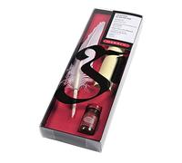 Herbin 28220T - Un set ''Ecriture au moyen-âge'' comprenant une plume d'oie blanche, une feuille de parchemin, un flacon d'encre rouge et une notice