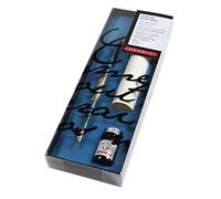 Herbin 28500T - Un set ''Ecriture au XIXème siècle'' comprenant un porte-plume, une plume Cito fein, une feuille de Vélin,un flacon d'encre Vert empire et une notice 27 x 8,50 x 2,50 cm