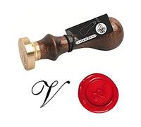 Herbin 40122T - Un Sceau Rond avec Manche en Bois Vernis, Lettre V en Alphabet Anglaise