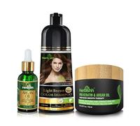 Herbishh After Color Shampoo Combo Contains Hair Color Shampoo Hair Dye 500ml Argan Oil 30ml Pro Keratin And Argan Hair Mask 100gm For Hair Straightening, Shine And Protection (Light Brown)