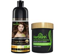 Herbishh Black 3 In 1 Hair Dye Shampoo 16.9 Fl Oz & Argan Oil Mask 28.2 Fl Oz Combo - Champu Para Canas Mujer - Hair Dye Shampoo for Men & Women - Hair Mask For Moisturizer Dry, Damaged Hair